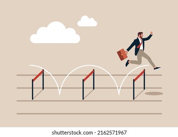 Businessman jumping higher over hurdle. Business concept Immagine vettoriale stock