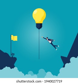 Businessman try to hung lightbulb idea cross over cliff, Symbol leadership Immagine vettoriale stock
