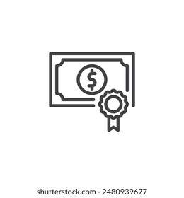 国債ラインのアイコン。 モバイルのコンセプトとウェブデザインのためのリニアスタイルサイン。債券のアウトラインベクター画像アイコン。シンボル、ロゴイラスト。ベクター画像グラフィックスのベクター画像素材
