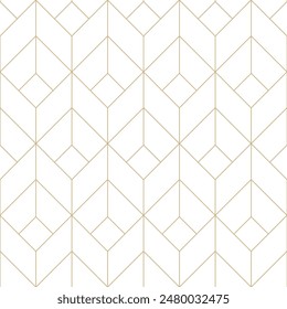 Gold and white diagonal lines seamless vector pattern. Geometric linear diamond grid pattern. Luxurious linear texture pattern. Fine golden chevron lines on white background minimalist grid design. เวกเตอร์สต็อก
