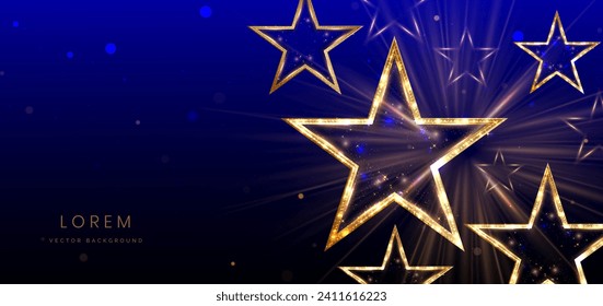 Golden star with golden on dark blue background with lighting effect and sparkle. Luxury template celebration award design. Vector illustration Stockvektor