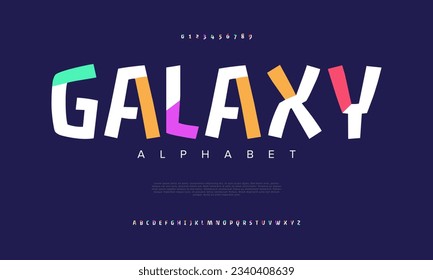 Galaxy creative modern urban alphabet font.デジタル抽象的イスラム、未来的、ファッション、スポーツ、ミニマルテクノロジータイポグラフィ。単純な数値ベクターイラストのベクター画像素材