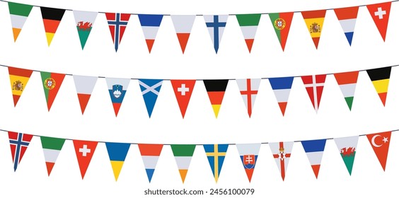 Garlands in the colors of European countries Vektor Stok