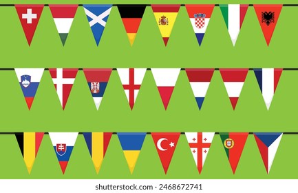 Garlands with flags of the participating national football teams Vektor Stok