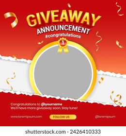 Giveaway winner announcement social media post banner template Adlı Stok Vektör