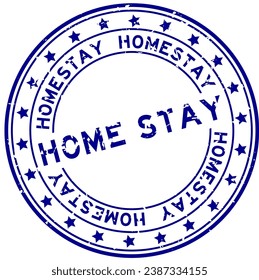 白い背景にグランジ青のホームステイ言葉と星のアイコン丸いゴムシールスタンプのベクター画像素材