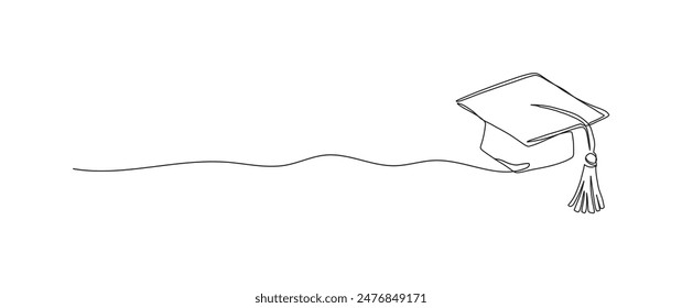 Стоковое векторное изображение: Graduation cap continuous one line drawing, single line art element, minimalist sketch line vector illustration, back to school concept
