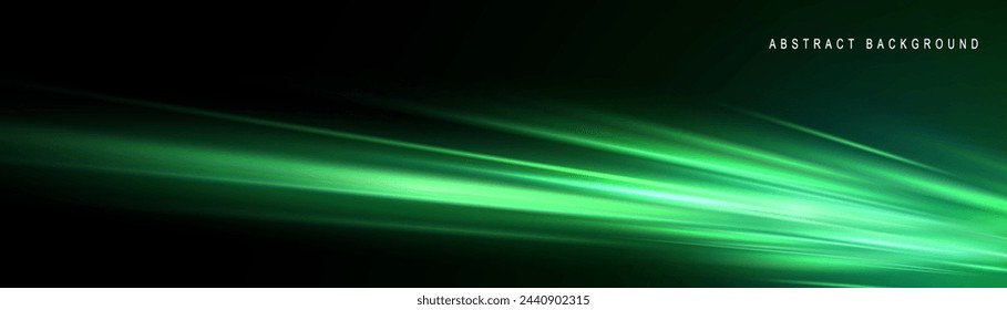 Green glowing shiny lines effect vector background. Luminous white lines of speed. Light glowing effect. Light trail wave, fire path trace line and incandescence curve twirl. 库存矢量图