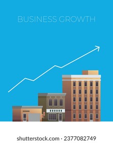 Growth of business. Buildings of company small, middle and big. Flat vector. เวกเตอร์สต็อก
