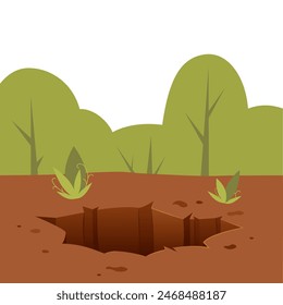 グランドピット。土壌コンセプトの穴。カートーンスタイルのベクターイラスト。のベクター画像素材