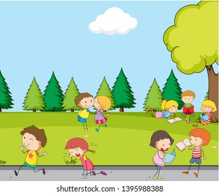 Group of kid at the park illustration Immagine vettoriale stock
