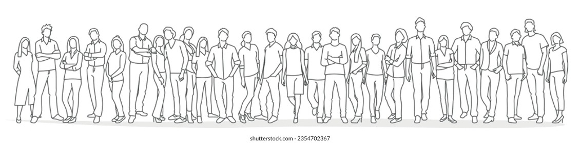 Group of young people. Modern vector simple outline stylized illustrations for graphic, web design. Hand drawn vector illustration. Black and white.: stockvector