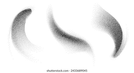 Dotwork abstract shapes, black grain texture, Abstract stipple sand effect, gradient from dots. Vector illustration. Immagine vettoriale stock