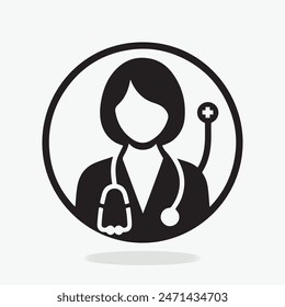 Doctor Icon with Stethoscope. Nurse logo, medical and health care hospital patient examination vector illustration Stockvektor