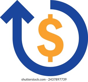 dollar rate increase icon. Money symbol with stretching arrow up. rising prices. Business cost sale icon. cash salary increase. vector illustration Stock-vektor