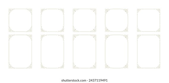 Decorative vintage ornament frames vector design elements set. Flourishes ornate borders for text decoration on a certificate or wedding invitation card. Stock Vector