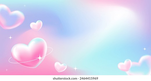 Delicate cute sweet 3D heart gradient.Abstract Happy Valentine's Day banner in y2k style.Greeting card.Candy colors.Vector stock illustration. - Vector στοκ