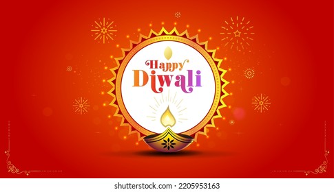 Diwali background for banner and advertising template. Happy Diwali text with golden floral and candle design. Stock Vector