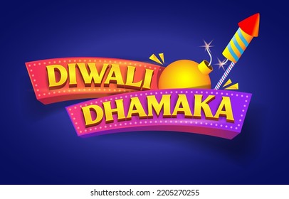 Diwali Dhamaka Promo unit for Season of Diwali. Logo for Diwali festival with cracker and rocket. Stock Vector