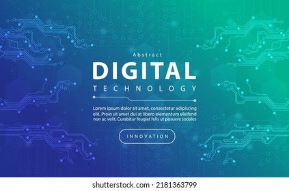 Digital technology banner blue green background concept with technology light effect, abstract tech, innovation future data, internet network, Ai big data, lines dots connection, illustration vector 庫存向量圖