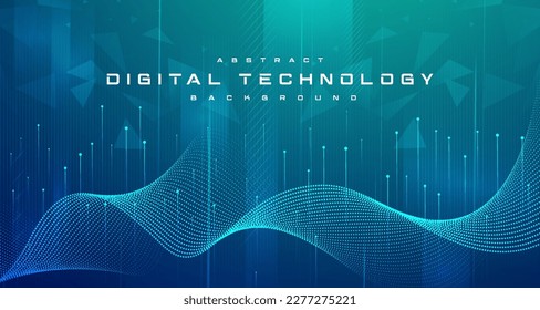 Digital technology banner green blue background concept with technology light effect, abstract tech, innovation future data, internet network, Ai big data, lines dots connection, illustration vector स्टॉक वेक्टर