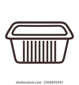 Disposable aluminum foil food container icon. Outline pictogram isolated on white background. Vector illustration. Dish cooking tray, restaurant take away food, delivery service, prepared food to go Immagine vettoriale stock