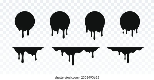 Drip set of oil, sauce or paint isolated on white background. Black chocolate melt liquid splash borders. Vector ink drops patterns	 Immagine vettoriale stock