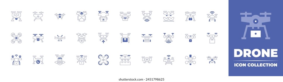 Drone icon collection. Duotone style line stroke and bold. Vector illustration. Containing drone, camera drone, drone delivery, food delivery, postal.: stockvector