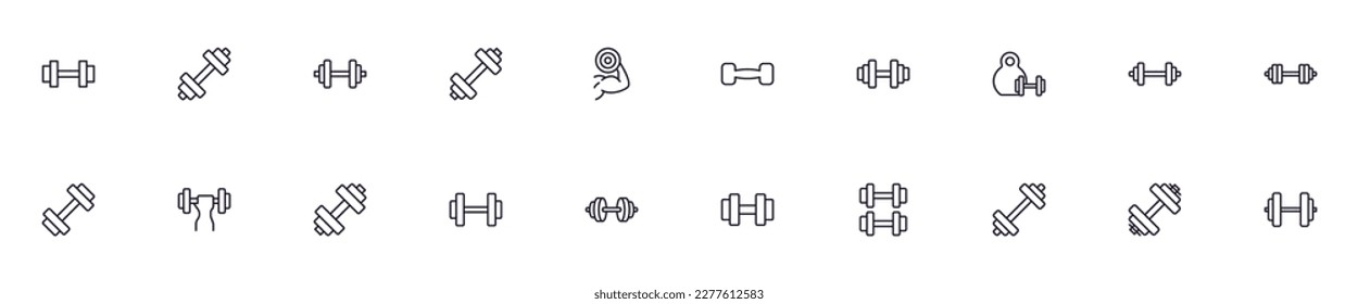 Dumbell concept. Sport line icon set. Collection of vector signs in trendy flat style for web sites, internet shops and stores, books and flyers. Premium quality icons isolated on white background  Immagine vettoriale stock