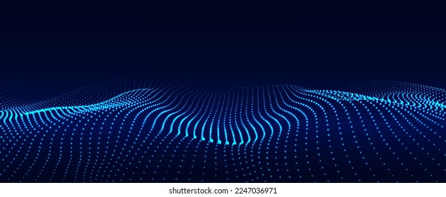 Dynamic blue particle wave. Futuristic point glowing wave. Flow digital structure. Data technology background. Vector illustration. 库存矢量图
