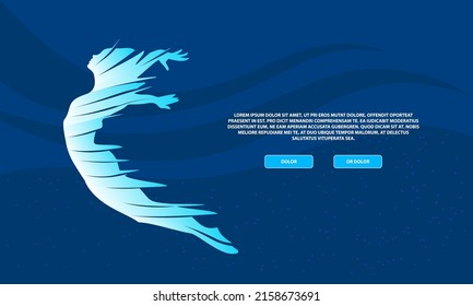 Dynamic sport landing page template with abstract girl silhouette in flying pose. Immagine vettoriale stock