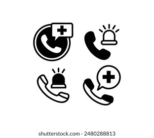 緊急通話電話救急車の医療用アイコン シンボルサインベクター画像デザイン白黒モダンイラストのベクター画像素材
