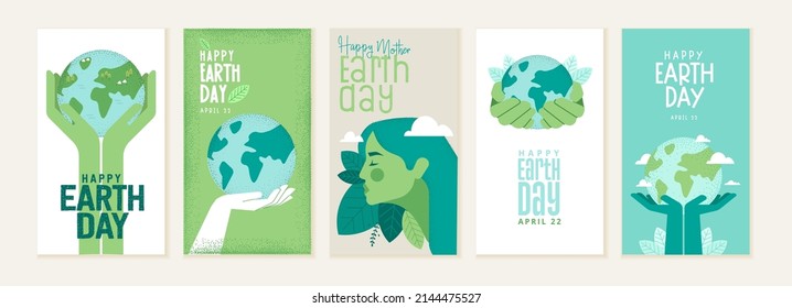Earth day illustration set. Vector concepts for graphic and web design, business presentation, marketing and print material. International Mother Earth Day. Ecology and environmental protection. Stock Vector