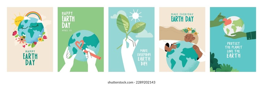 Earth day poster set. Vector illustrations for graphic and web design, business presentation, marketing and print material. Stock Vector