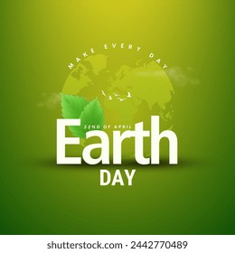 Earth Day. Vector illustration with the words, planets and green leaves. Celebrates every year on April 22nd.: stockvector