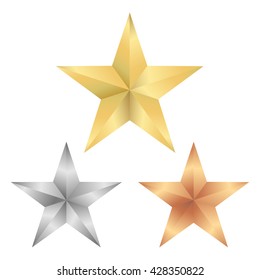 Elegance gold star, silver star and bronze star in vector स्टॉक वेक्टर