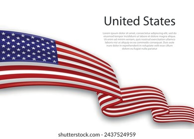 Elegant, wavy abstract representation flag of United States, flowing on a white background with placeholder text Immagine vettoriale stock