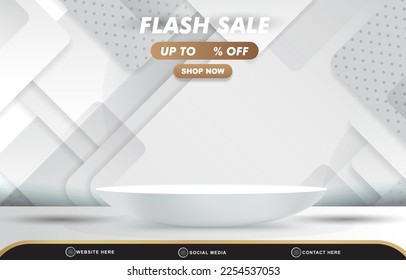 elegant flash sale discount template banner with blank space 3d podium for product sale with abstract gradient white background design: stockvector