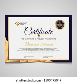 Elegant gold diploma certificate template. Use for print, certificate, diploma, graduation Stockvektor