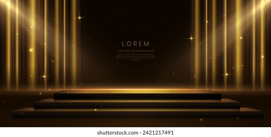 Elegant golden stage on dark brown background glowing with lighting effect sparkle. Template premium award design. Vector illustration Stockvektor