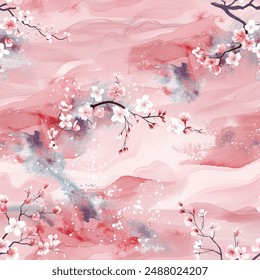 エレガントな日本の桜の花きもの浴衣ピンク赤い青のカラフルなシームレスなパターン壁紙カーテンの寝具背景室内装飾品ギフト包装紙のベクター画像 のベクター画像素材