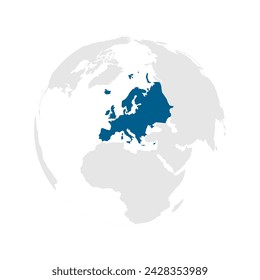 Europe continent dark blue highlighted silhouette on Earth globe. Vector illustration Stockvektor
