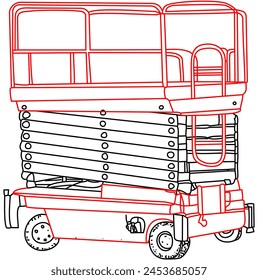 Folded mobile scissor lift. Simple drawing with colored lines Stock-vektor
