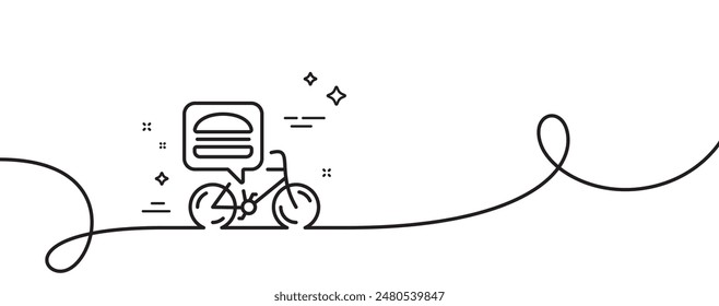 Food delivery bike line icon. Continuous one line with curl. Contactless meal order sign. Grocery delivery symbol. Food delivery single outline ribbon. Loop curve pattern. Vector 库存矢量图