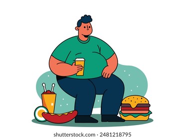 Fat people are happy to eat food. Hand drawn style vector design illustrations.
 库存矢量图