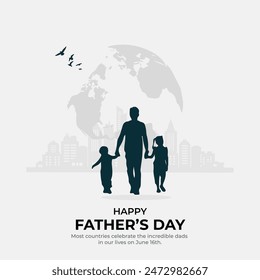 Father's day vector illustration, design element for greeting card, poster, banner and flyer. Happy Father's Day with dad and children silhouettes. Vector greeting card with a nice message of Father's: stockvector
