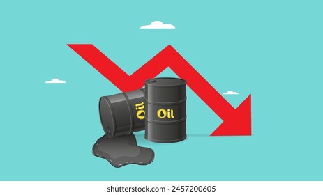 原油価格の下落、価格危機による原油備蓄の損失リスク、原油価格の赤字幅の縮小、原油油油樽の積み重ねグラフの下落のベクター画像素材