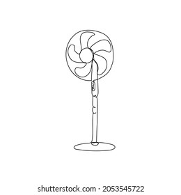 Fan continuous line drawing. One line art of home appliance, cooling, air conditioning, indoor climate, fresh air. 库存矢量图