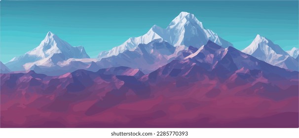 Fantasy epic magic mountain landscape. Mystical winter valley valley , Panoramic view of big mountains . Mountains landscape. Rural nature background. hills horizon Immagine vettoriale stock