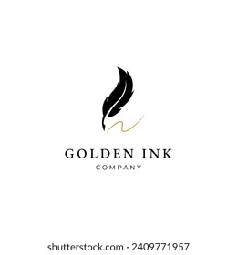 feather quill pen golden ink logo design Stock-vektor